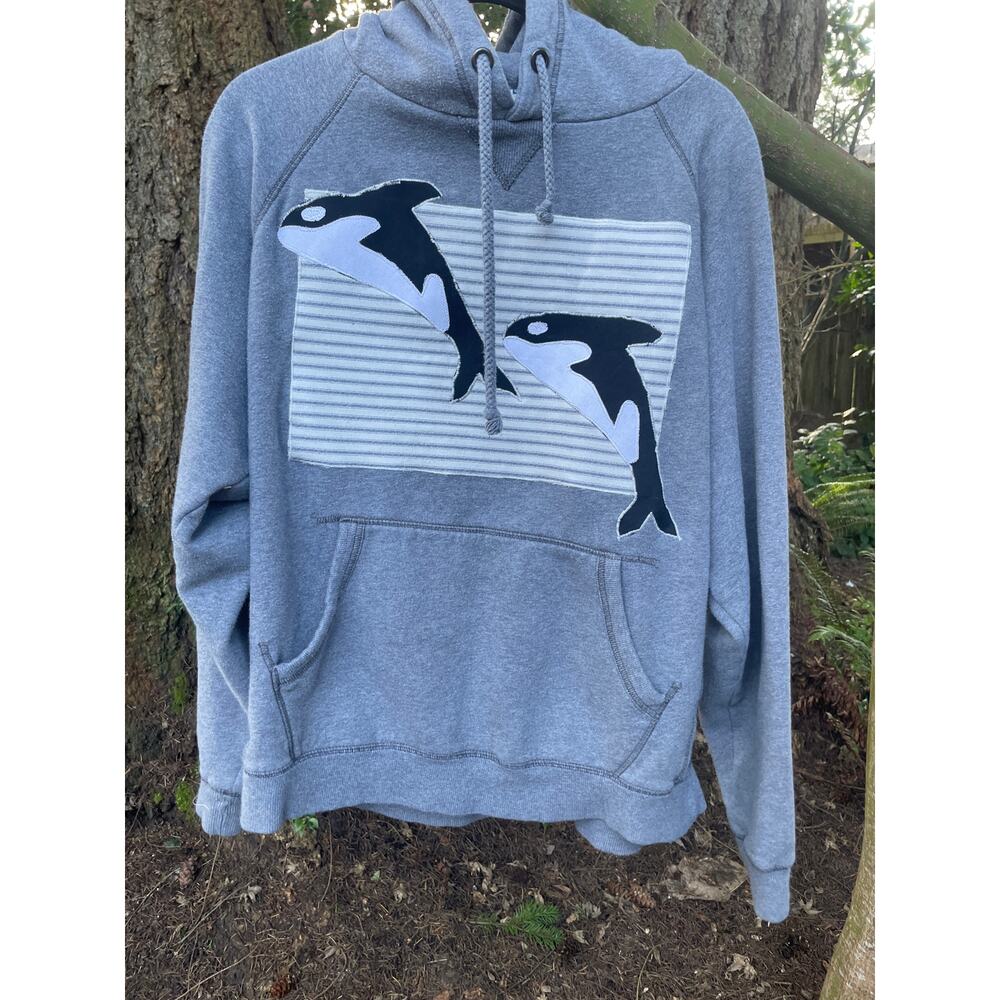 Large Orca Upcycled Sweatshirt Hoodie - Picture 2 of 6